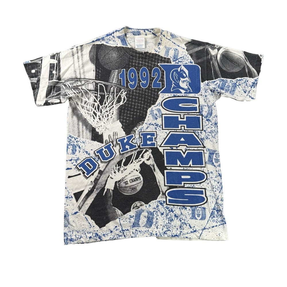 Vintage Duke Champs Basketball T Shirt ADULT L All Over Print Single Stitch 1992